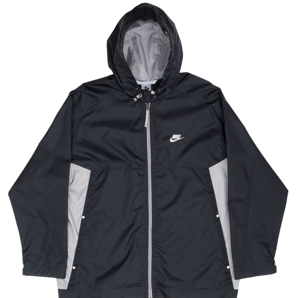 Vintage Nike Swoosh Black Grey Hooded Windbreaker Jacket 2000S Size Large