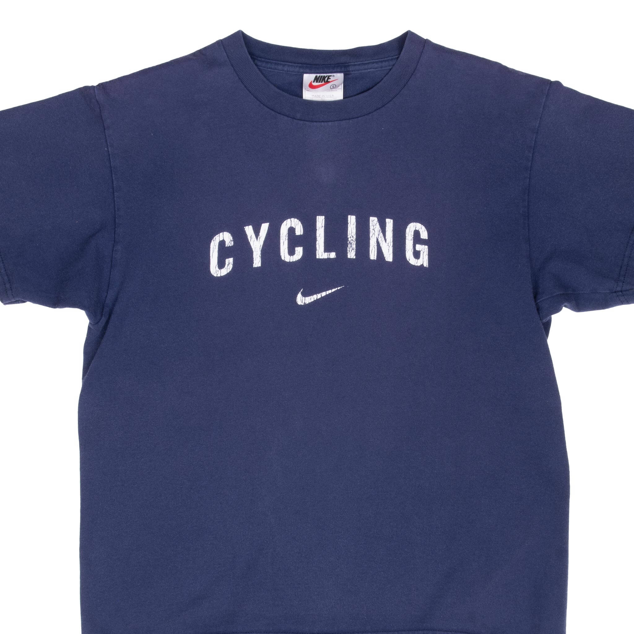 Vintage Nike Cycling Blue Swoosh Tee Shirt 1990S Size Small Made In Usa