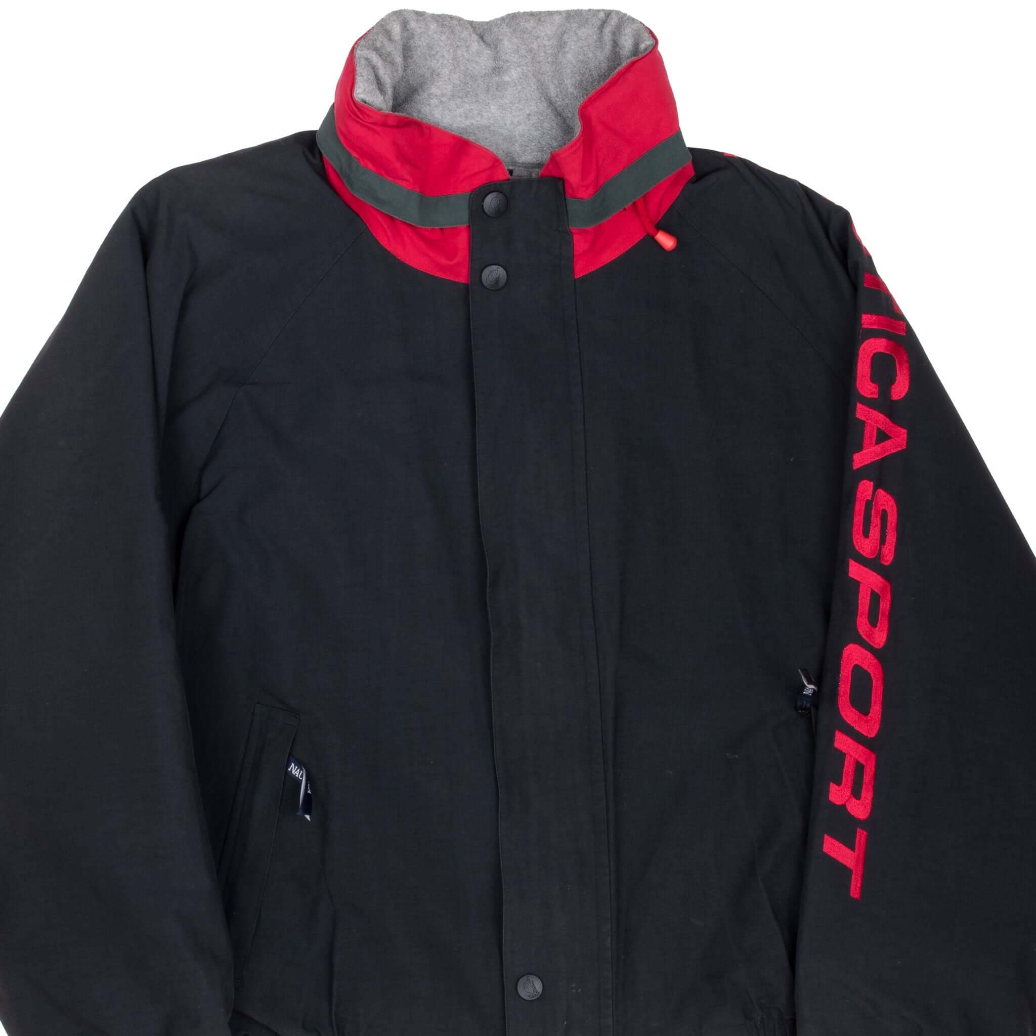 Vintage Nautica Sport Black Reversible Fleece Jacket 1990S Size 2XL