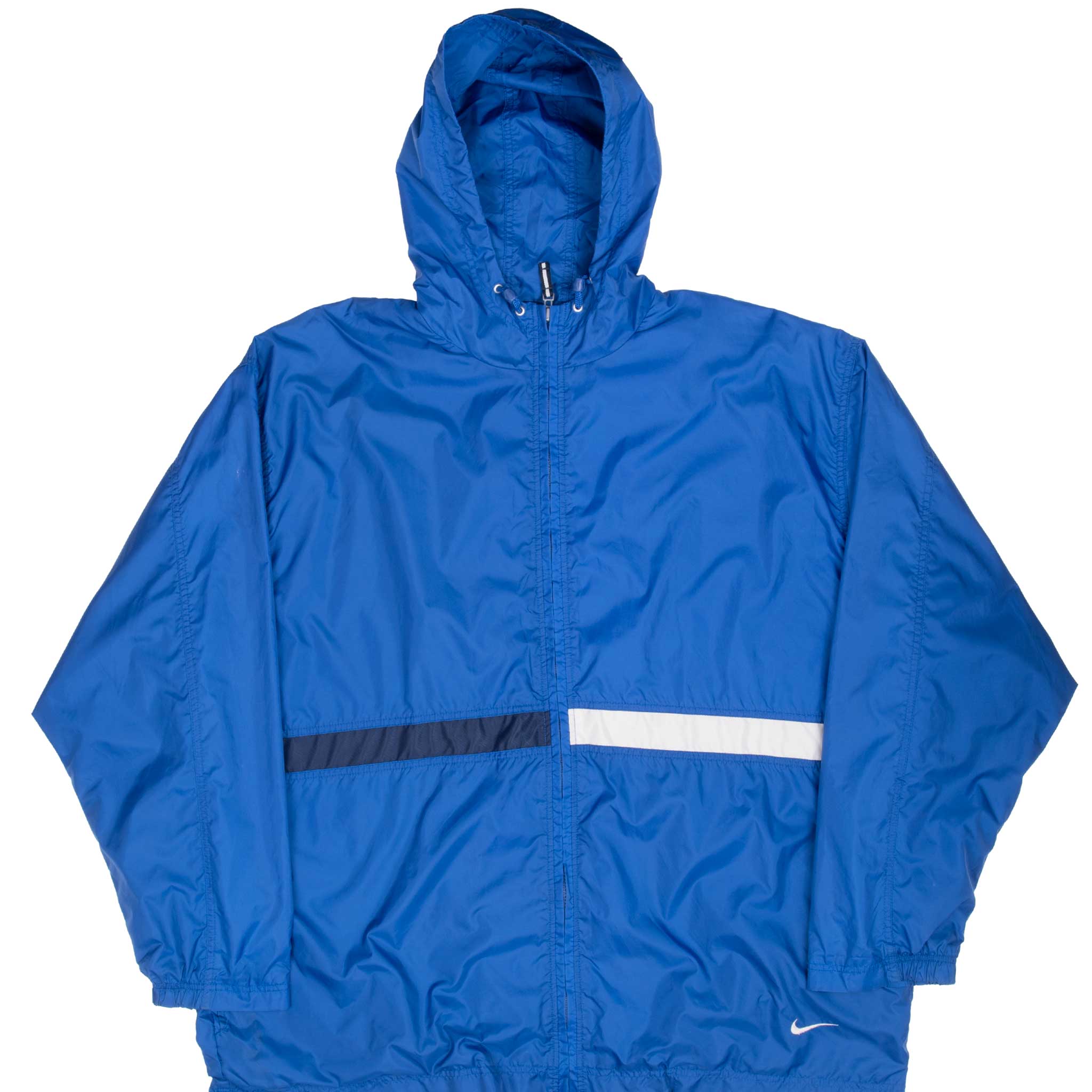 VINTAGE NIKE BLUE WINDBREAKER HOODED JACKET 1990S 2XL