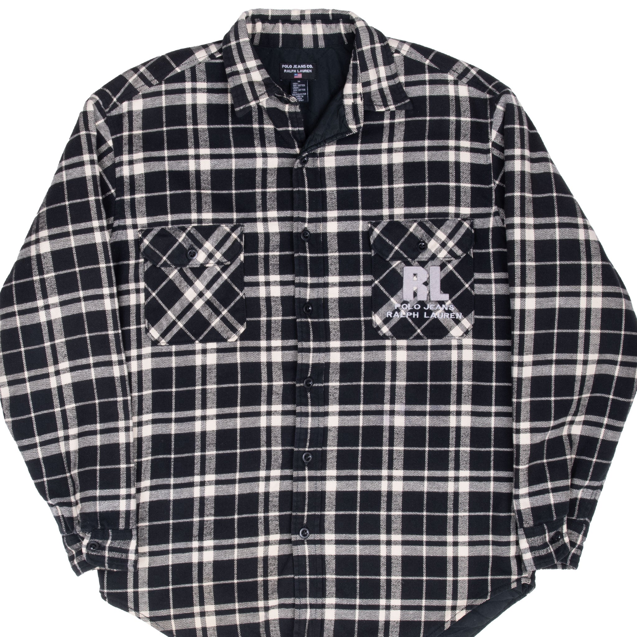 Vintage Ralph Lauren Jeans Co Black White Plaid Flannel Shirt 1990S Size Medium