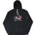 Front of black Harley-Davidson hoodie with rose logo, white drawstrings and pouch pocket