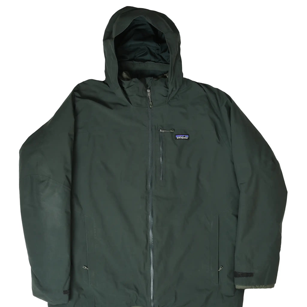 Front of green Patagonia Windsweep hooded shell jacket with zip chest and hand pockets