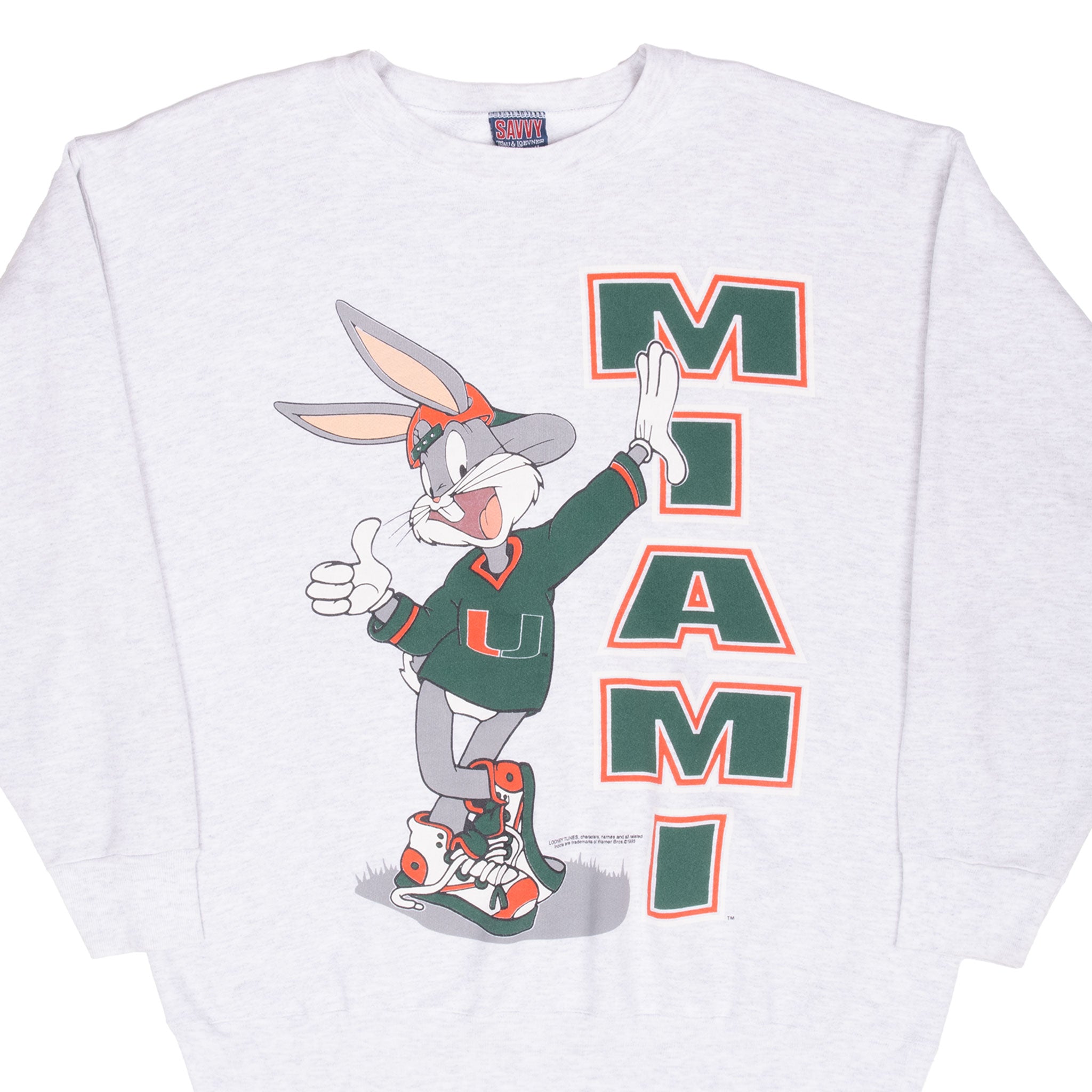 Vintage Ncaa Miami Hurricanes Buggs Bunny Sweatshirt 1993 Size XL Made In Usa