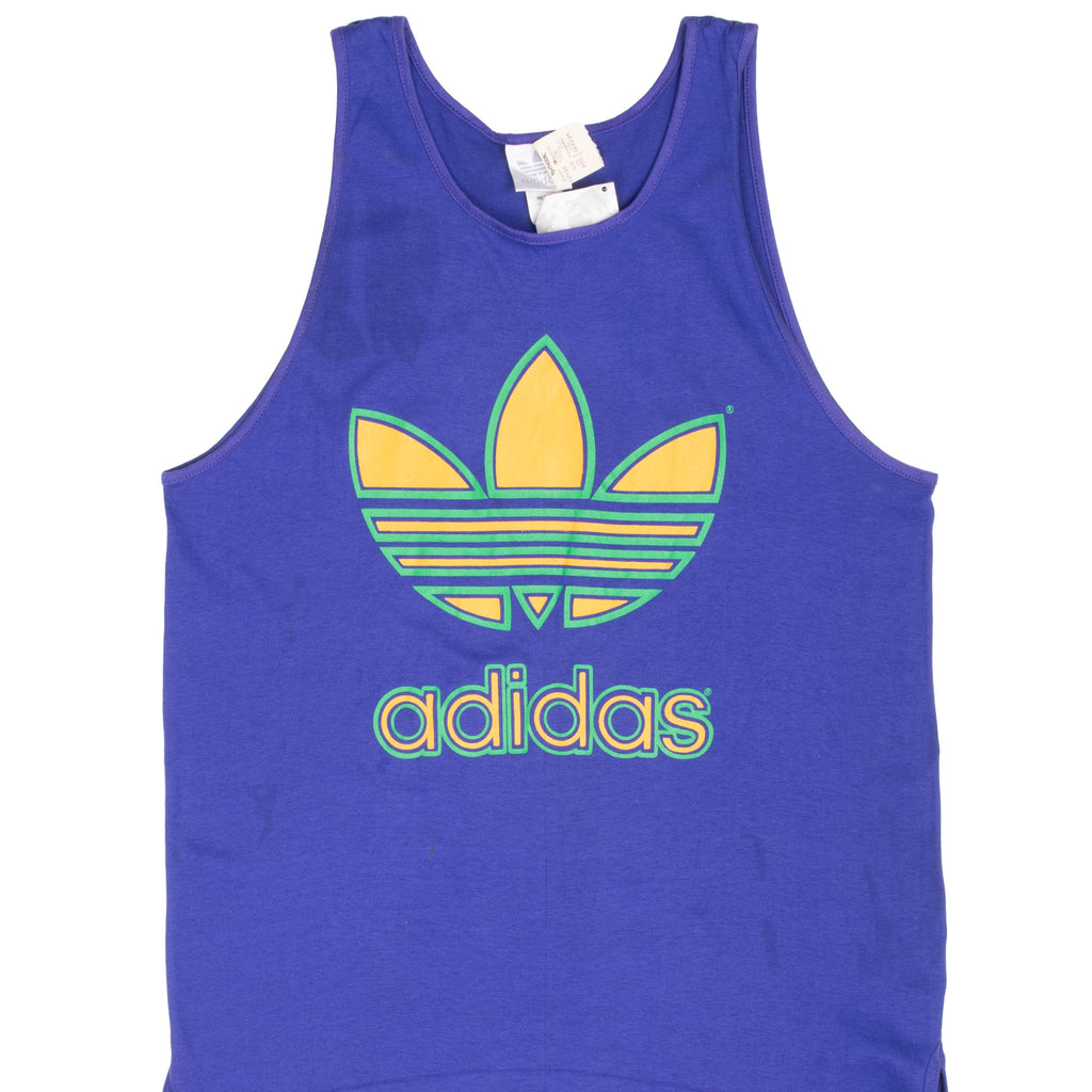 Vintage Adidas Spellout Purple Tee Shirt 1988 Size Medium Made In Usa Deadstock
