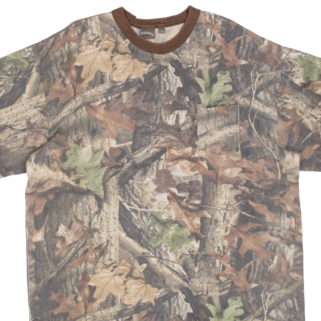 Vintage Hunting Advantage Timber Camo Pocket Tee Shirt 1990S Size 3XL Made In USA With Single Stitch Sleeves