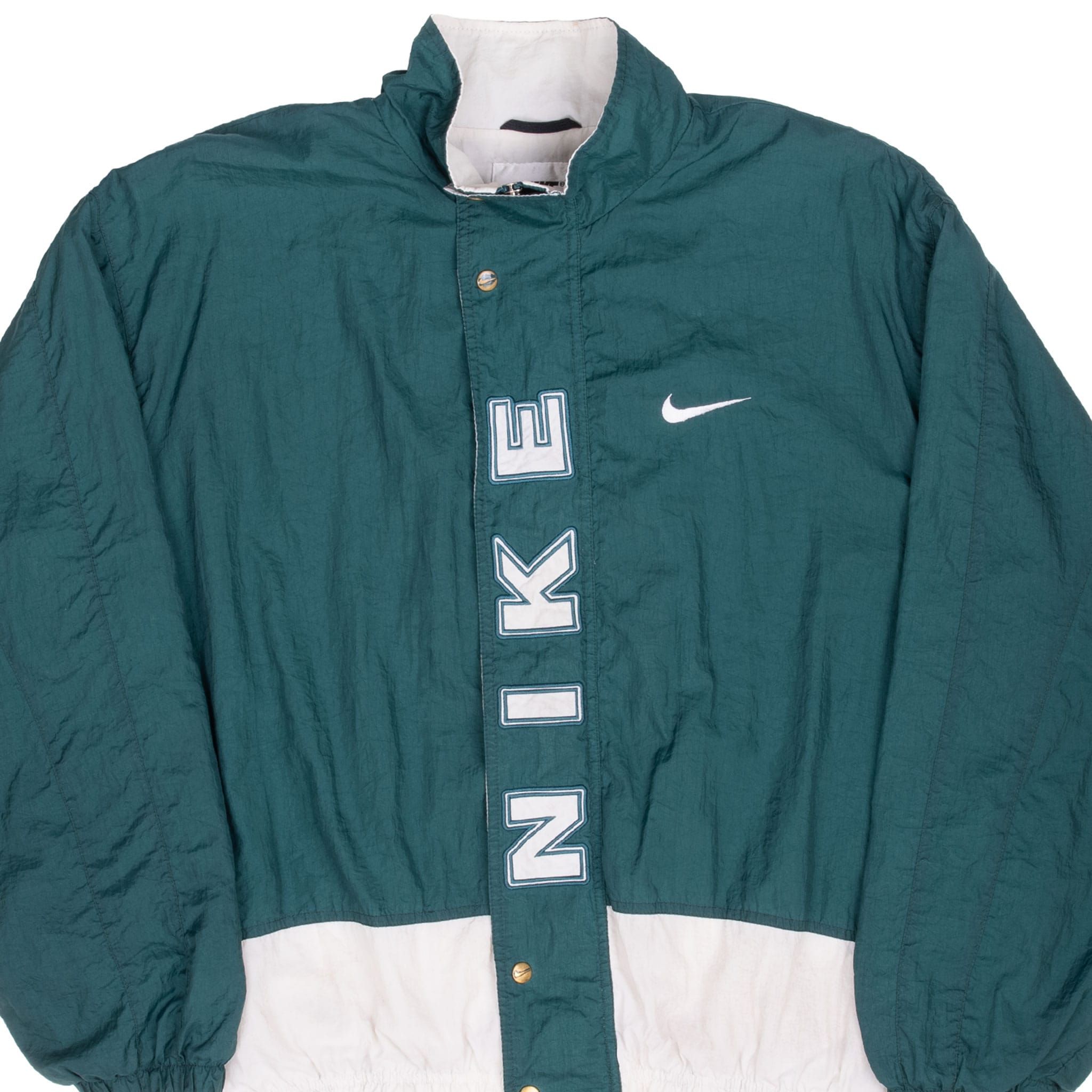 VINTAGE NIKE SPELLOUT SWOOSH GREEN WINDBREAKER JACKET 1990S LARGE