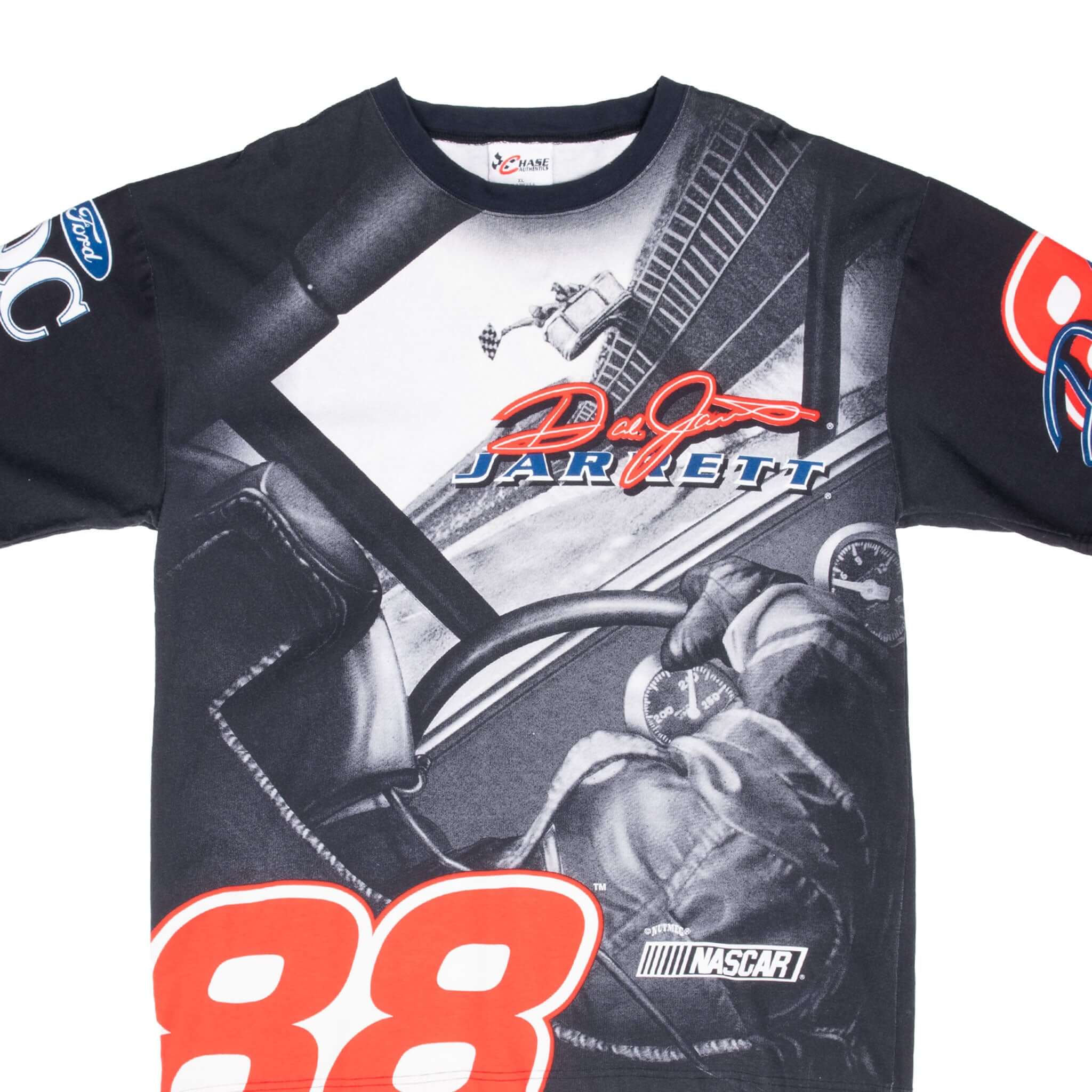 Vintage Nascar Dale Jarret All Over Print 1990S Tee Shirt Size XL Made In Usa