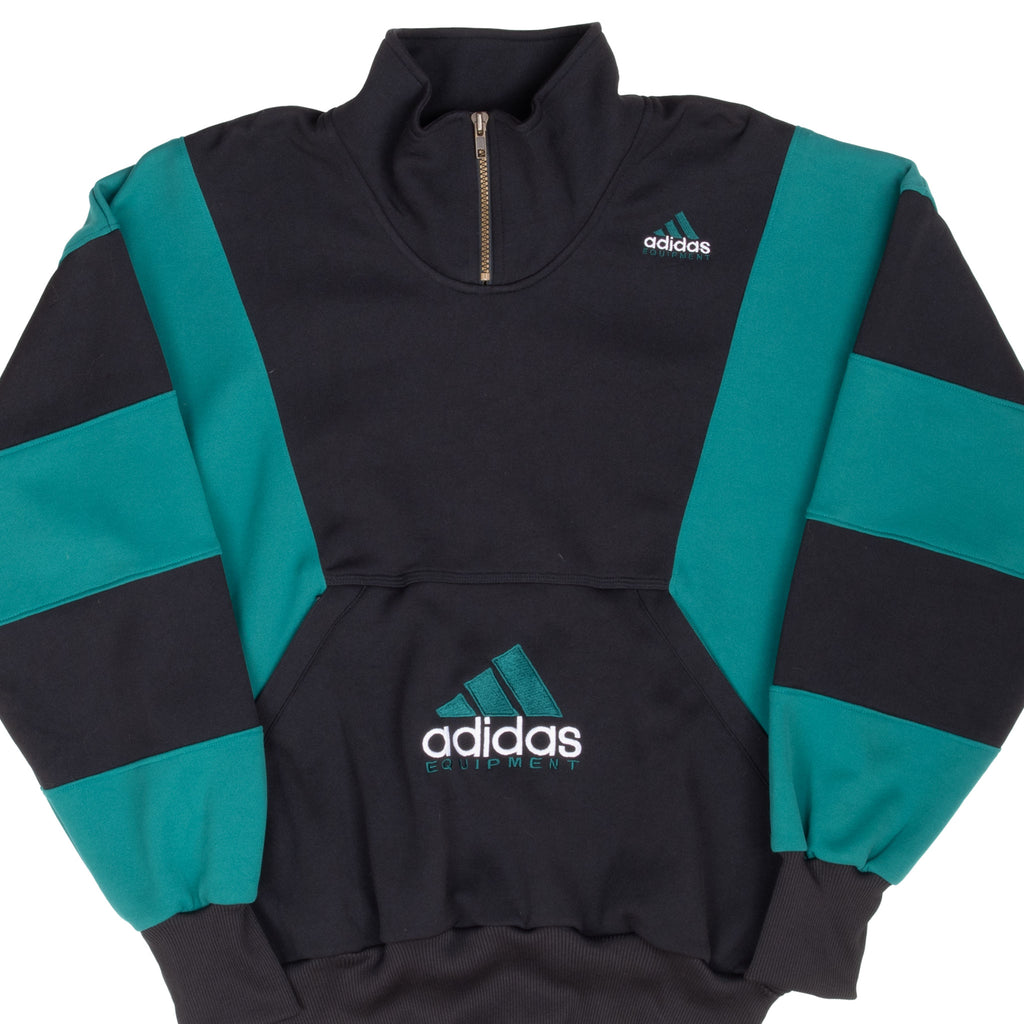 Vintage Adidas Equipment Black And Green Pullover Track Jacket 1990S Size Small