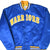 Front of blue Starter Golden State Warriors satin jacket with gold and white lettering