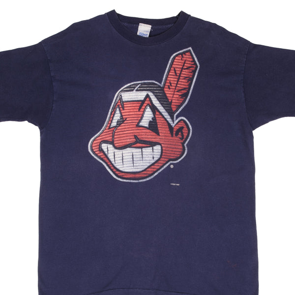 Vintage MLB Cleveland Indians 1995 Tee Shirt Size Large Made In USA With Single Stitch Sleeves