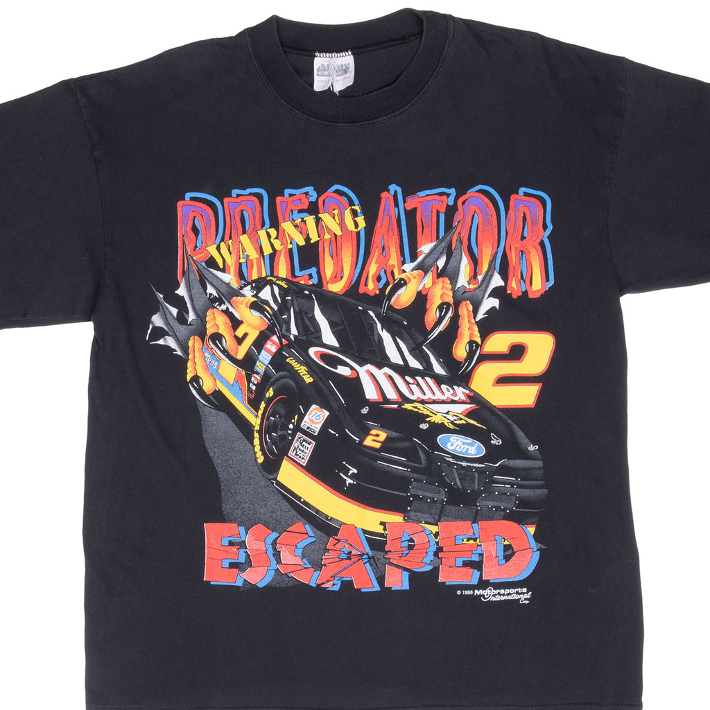 Vintage Nascar Rusty Wallace Predator Escaped 1996 Tee Shirt Large Made In Usa With Singe Stitch Hem
