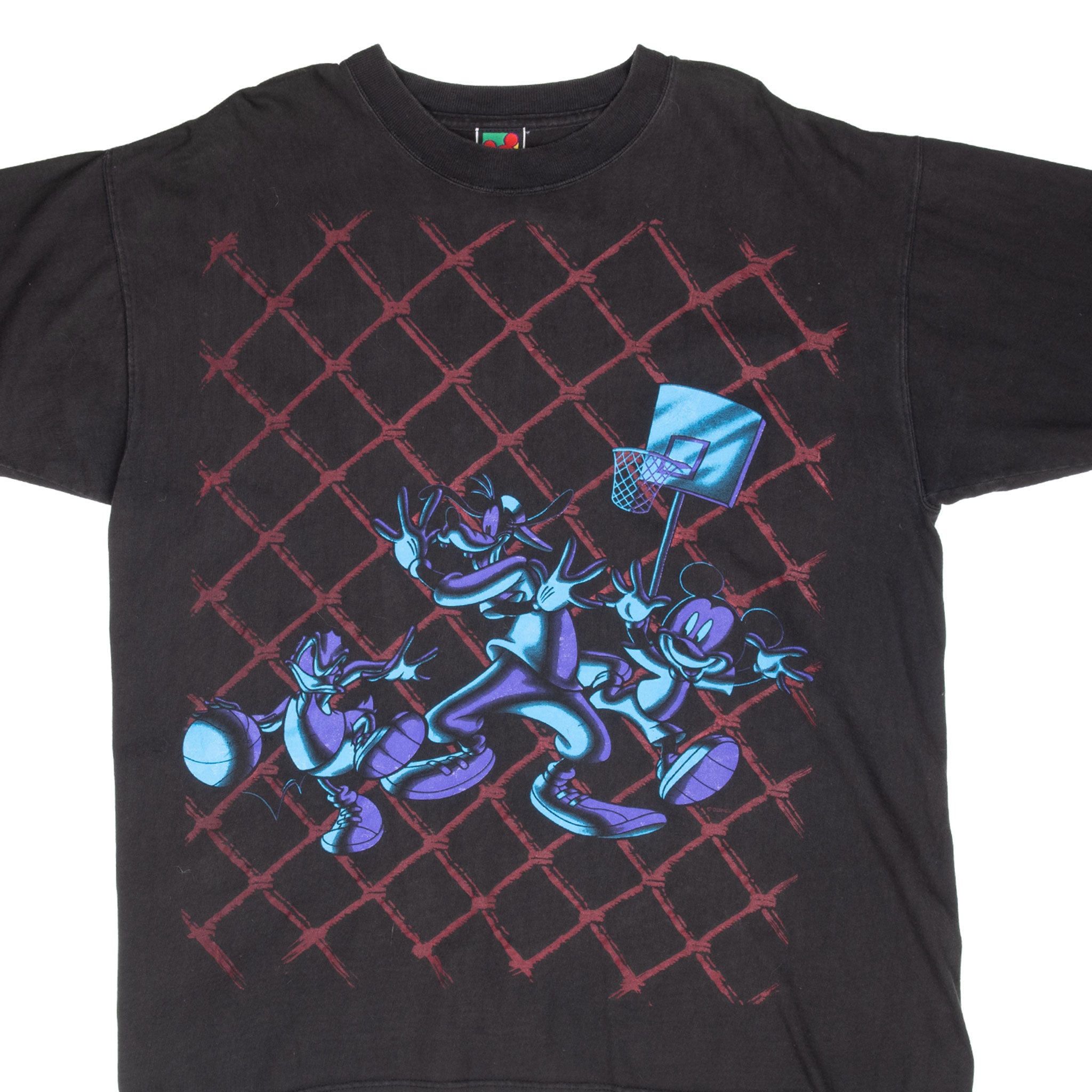 Vintage Disney Mickey Mouse Goofy Donald Basketball Tee Shirt 1990S Size Large