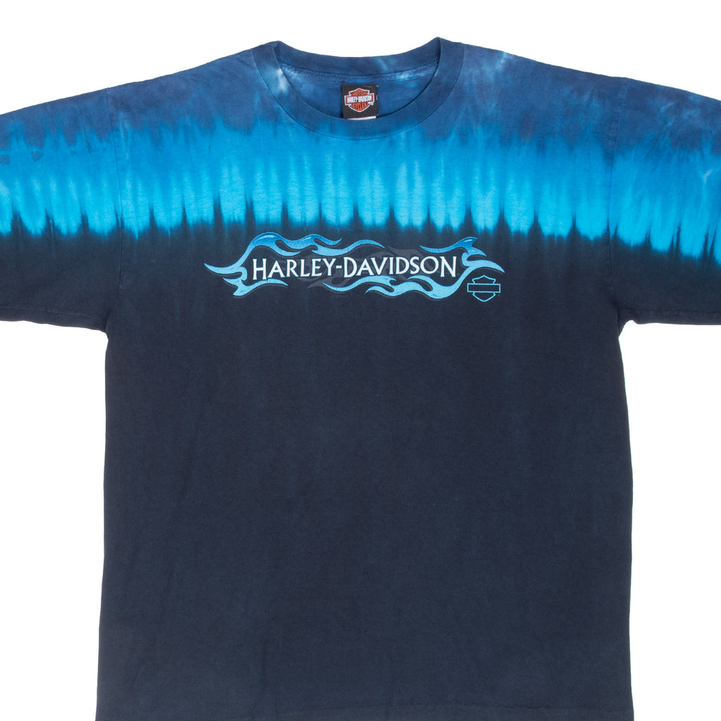 Vintage Harley Davidson Daytona Beach 2000 Tie Dye Tee Shirt With SIngle Stitch Sleeves Size Large Made In Usa