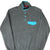 Front of Patagonia dark grey Snap-T Synchilla fleece with turquoise snaps and chest pocket