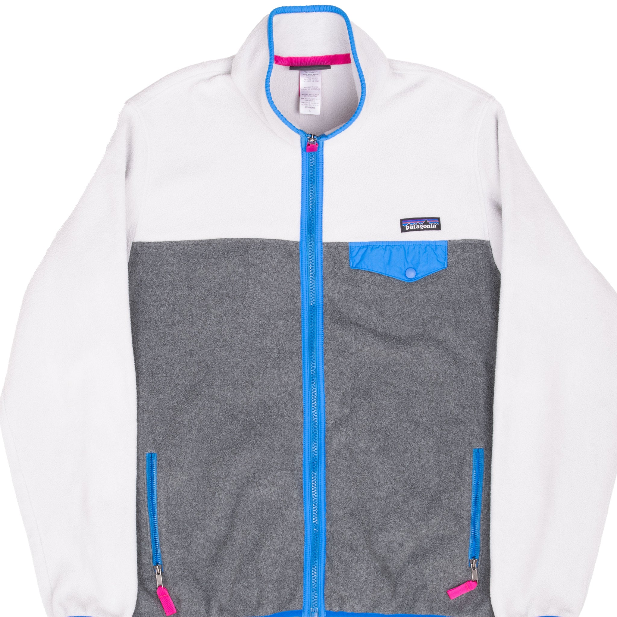 Vintage Patagonia Snap T Synchilla Zip Up Grey And White Woman Fleece Jacket Size Large