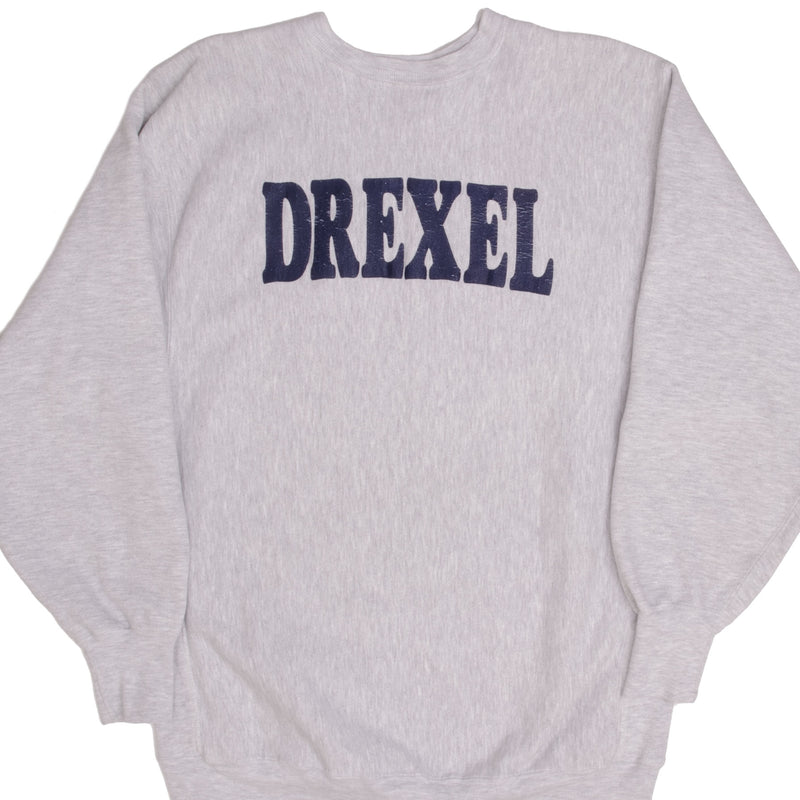 Vintage Grey Champion Reverse Weave Drexel University Sweatshirt 1990S Size XL Made In USA