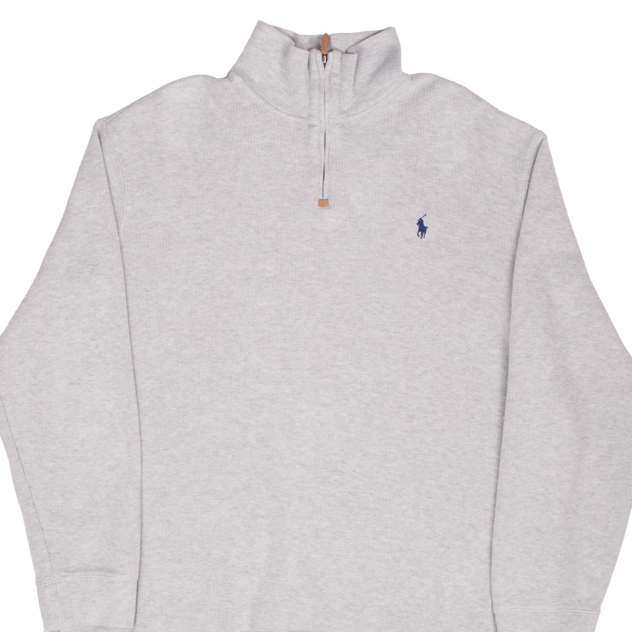 Vintage Polo Ralph Lauren Light Grey Quarter 1/4 Zip Sweater 1990S Size XL