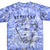 Close-up of blue tie-dye Kentucky T-shirt front with map, wildlife, compass and landscape print