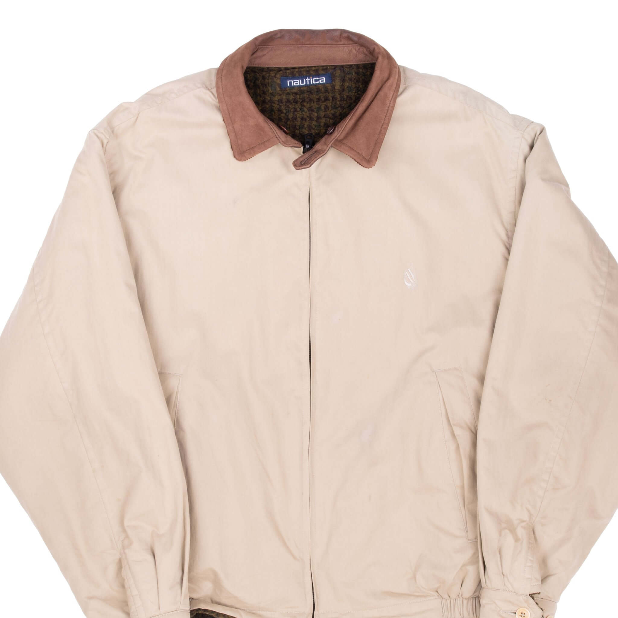 Vintage Nautica Reversible Beige Harrington Jacket 1990S Size Large