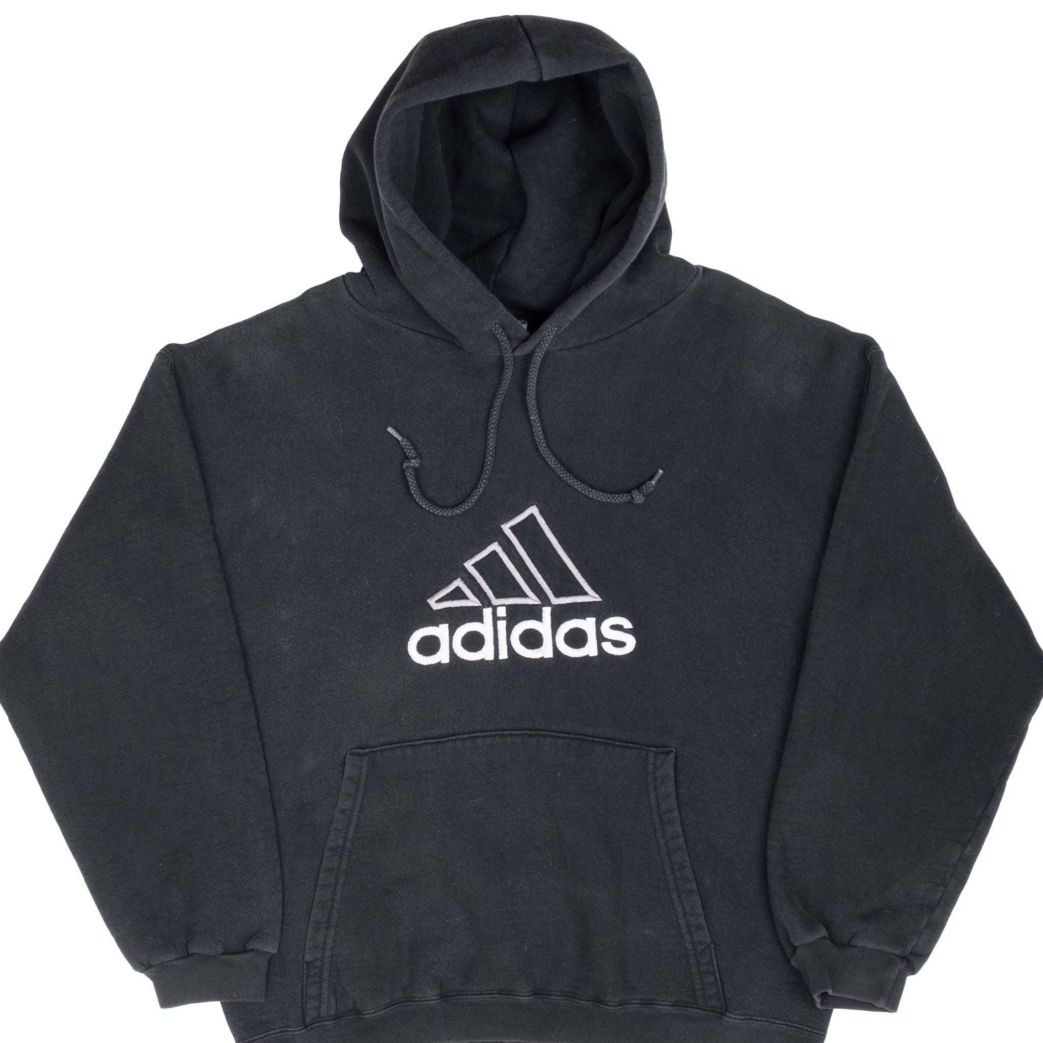 VINTAGE ADIDAS BIG LOGO HEAVYWEIGHT HOODIE SWEATSHIRT 1990S SIZE SMALL MADE IN USA