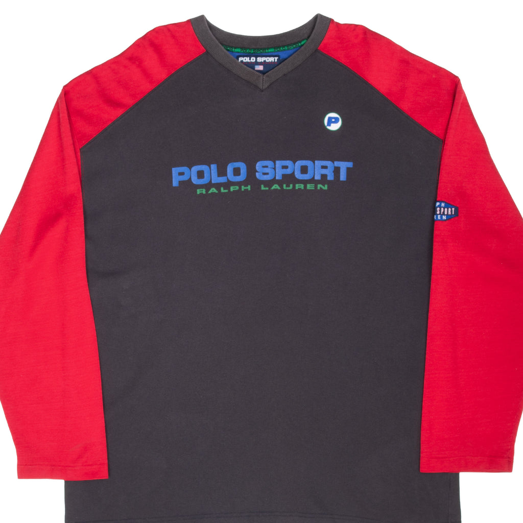 Vintage Ralph Lauren Polo Sport Black Red Long Sleeve Raglan Tee Shirt Size Large