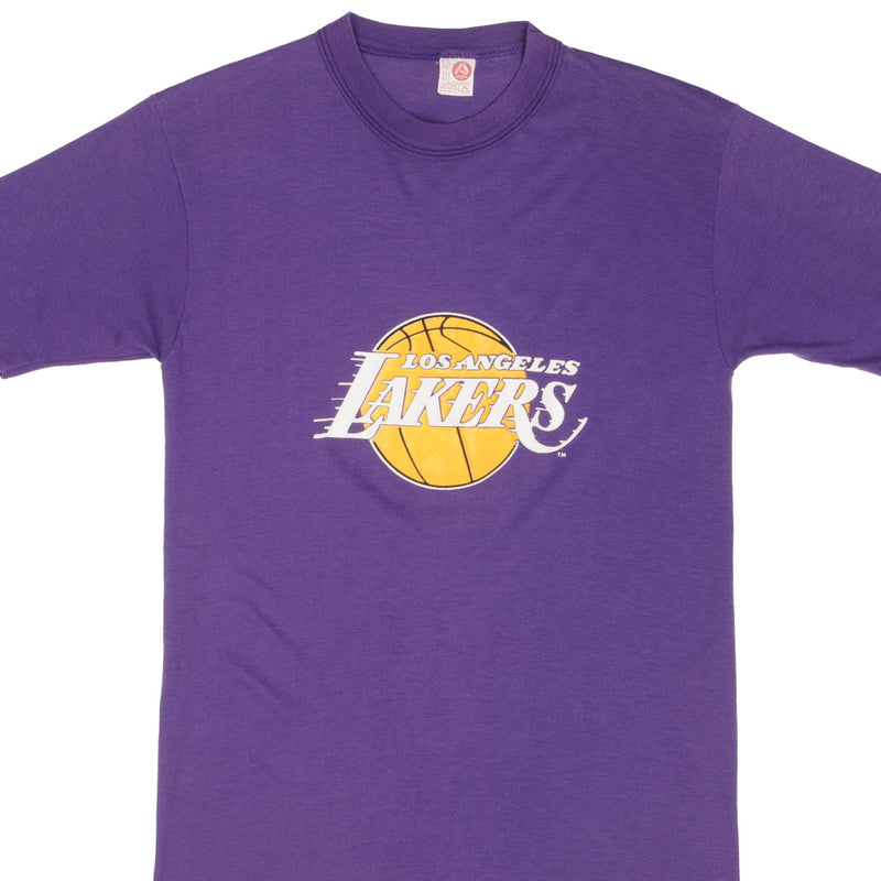 Vintage NBA Los Angeles Lakers Artex Tee Shirt 1980s Size Small Made In USA With Single Stitch Sleeves.