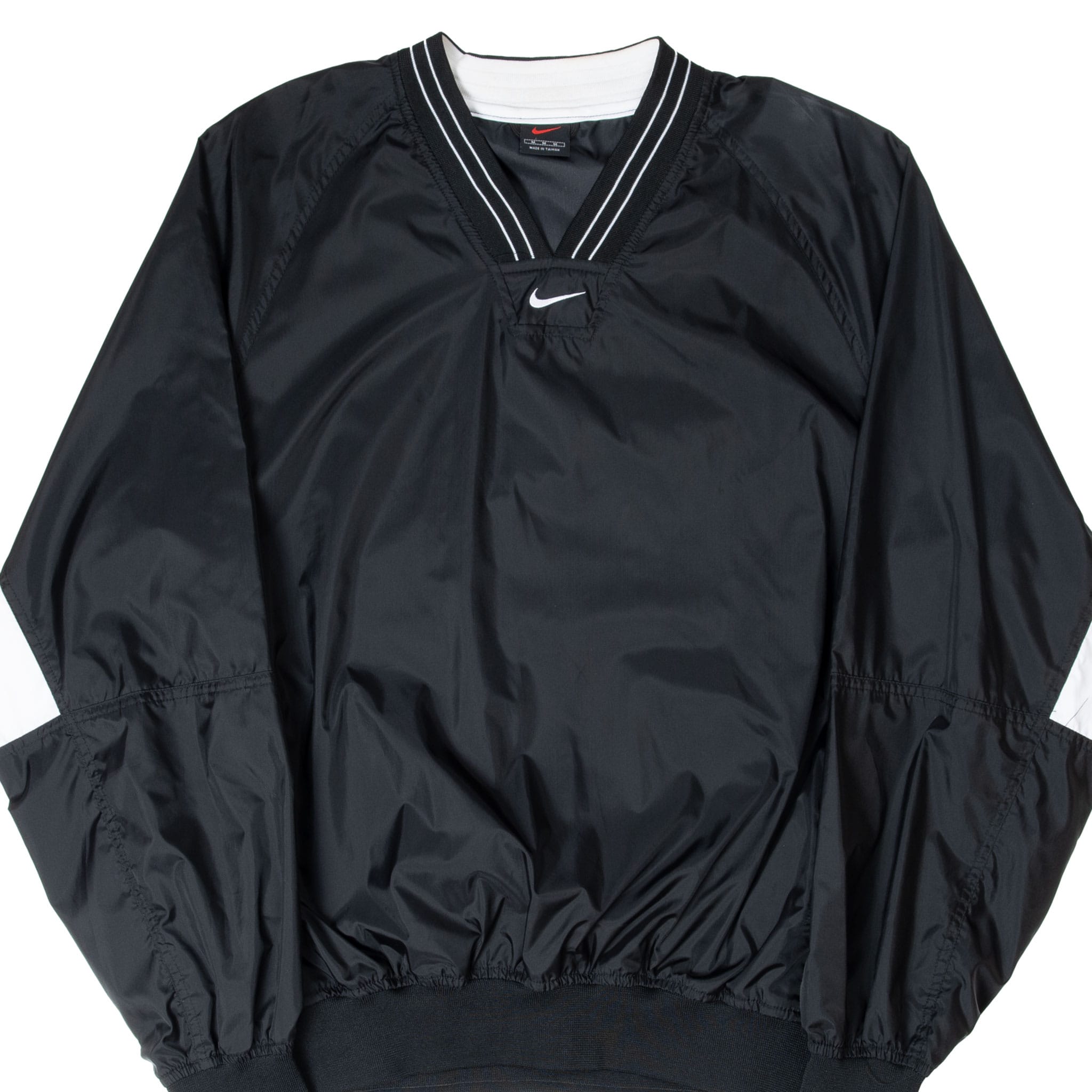 VINTAGE NIKE CENTER SWOOSH BLACK PULLOVER WINDBREAKER JACKET 1990S MEDIUM