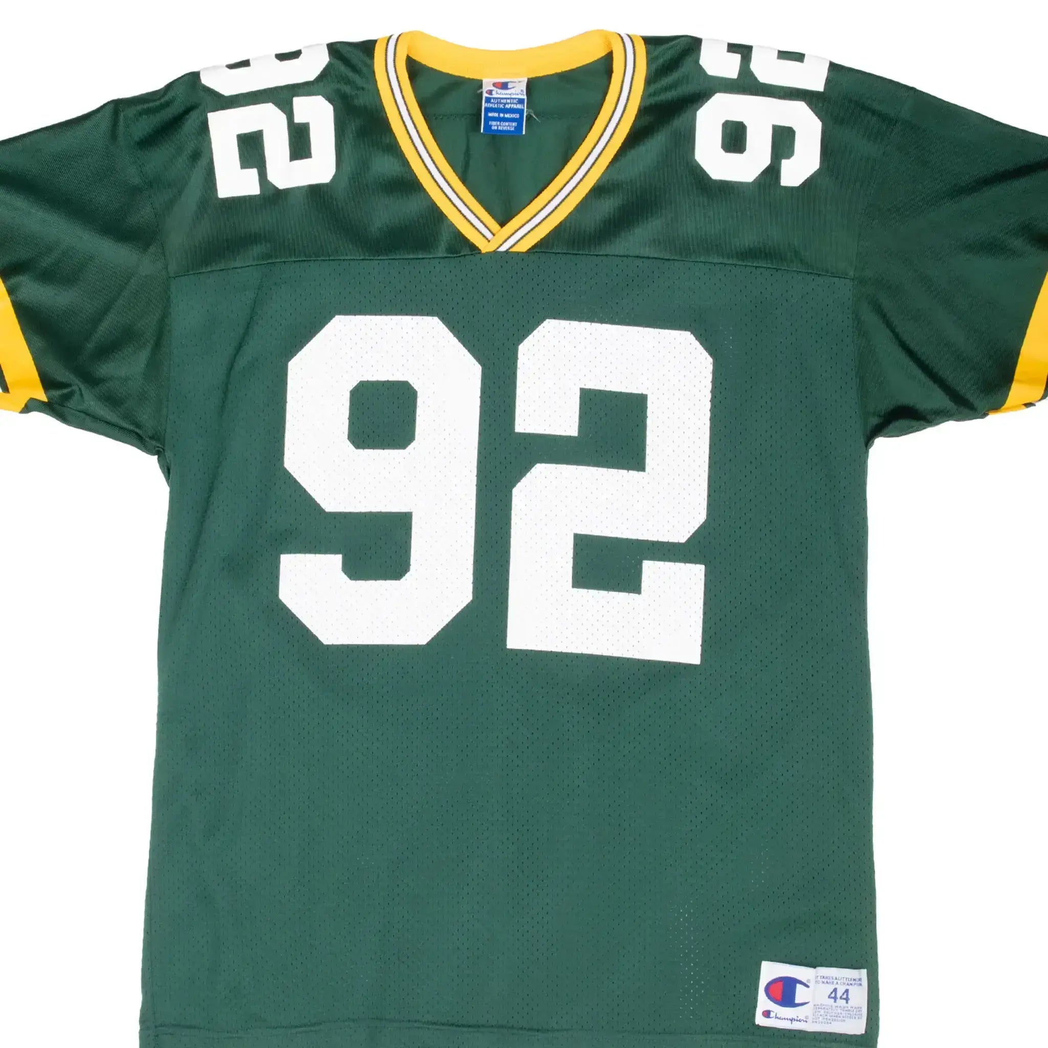 cheap packers gear VINTAGE NFL GREEN BAY PACKERS WHITE #92 CHAMPION JERSEY 1990S SIZE 44