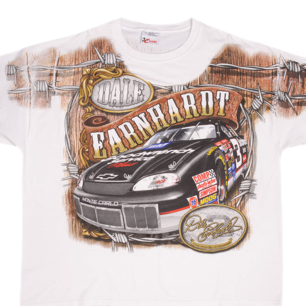 Vintage Nascar All Over Print Dale Earnhardt 1990S Tee Shirt Size 2XL Made In USA 