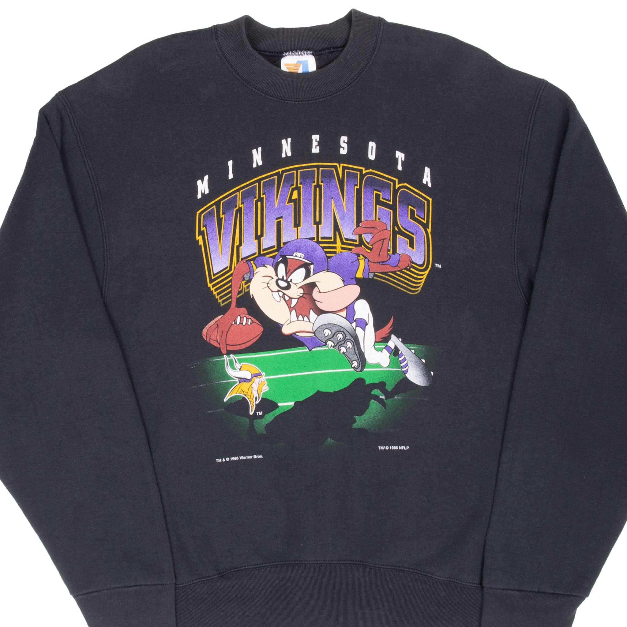 VINTAGE NFL MINNESOTA VIKINGS TAZ LOONEY TUNES SWEATSHIRT 1996 LARGE MADE IN USA