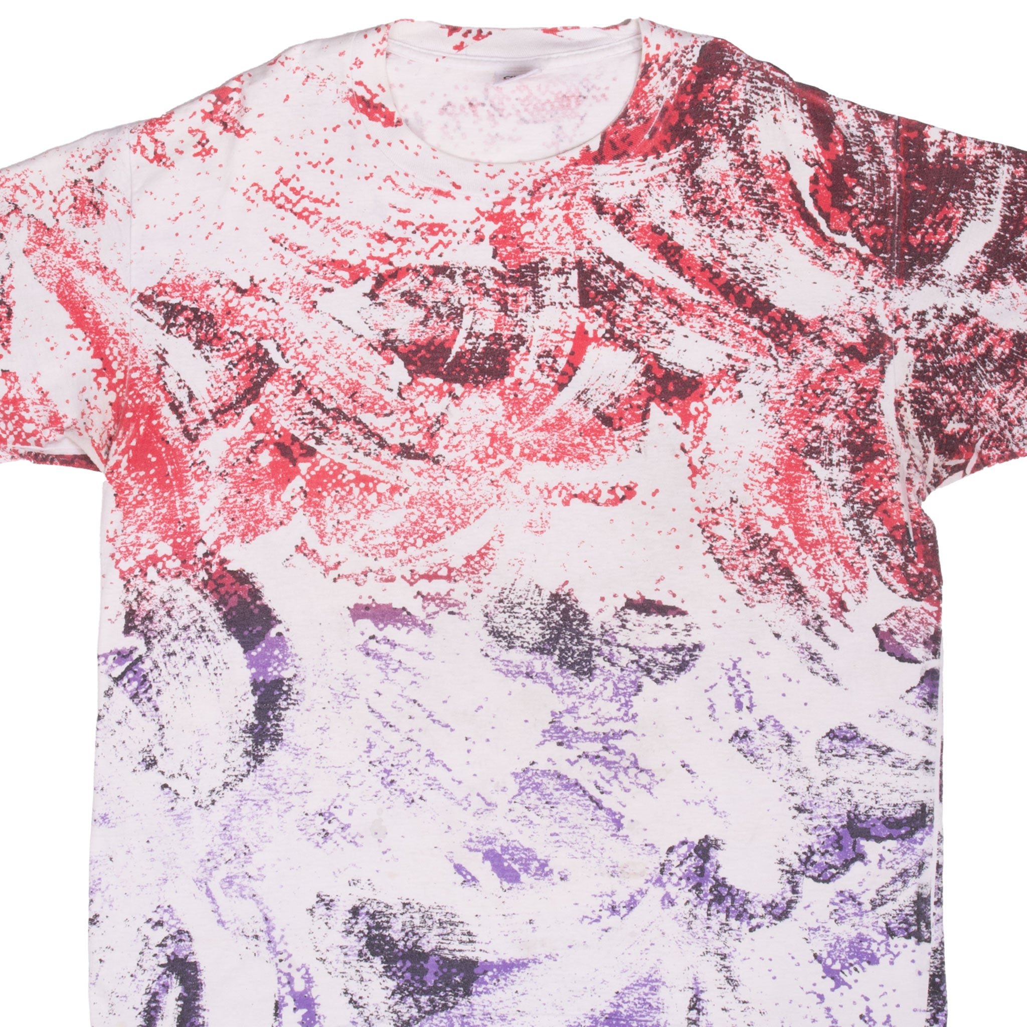 Vintage All Over Print Red Purple White Tee Shirt Size XL Made In Usa Single Stitch