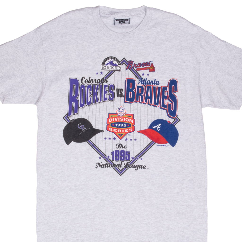 Vintage MLB Rockies Vs Braves 1995 National Finals Tee Shirt Size Medium Made In Usa