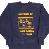 Vintage Blue Champion Reverse Weave University Of Iowa Sailing 25 years Sweatshirt 1980S Size Large Made In USA