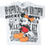 Front of white Disney tee with Mickey Mouse in a colorful cap and all-over hip-hop text print