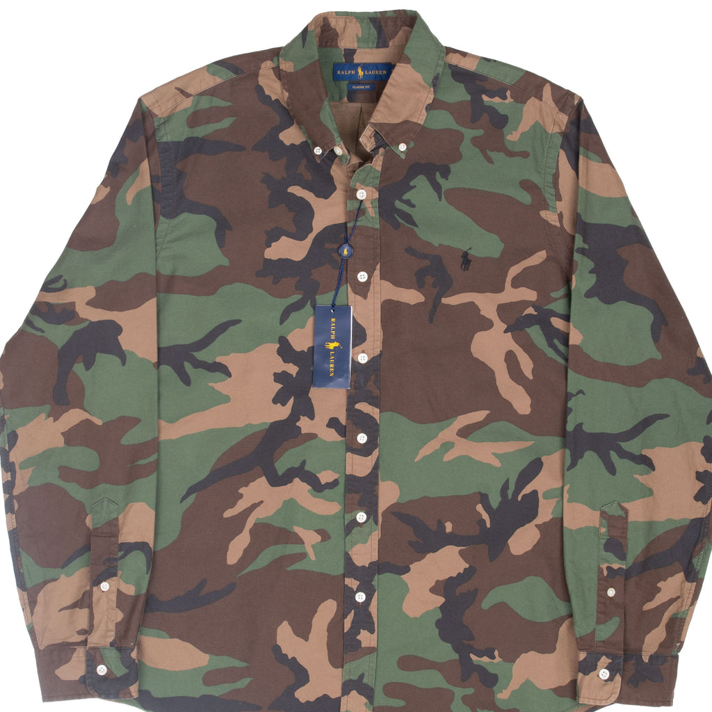 Vintage Ralph Lauren Woodland Camo Shirt Size Large Deadstock
