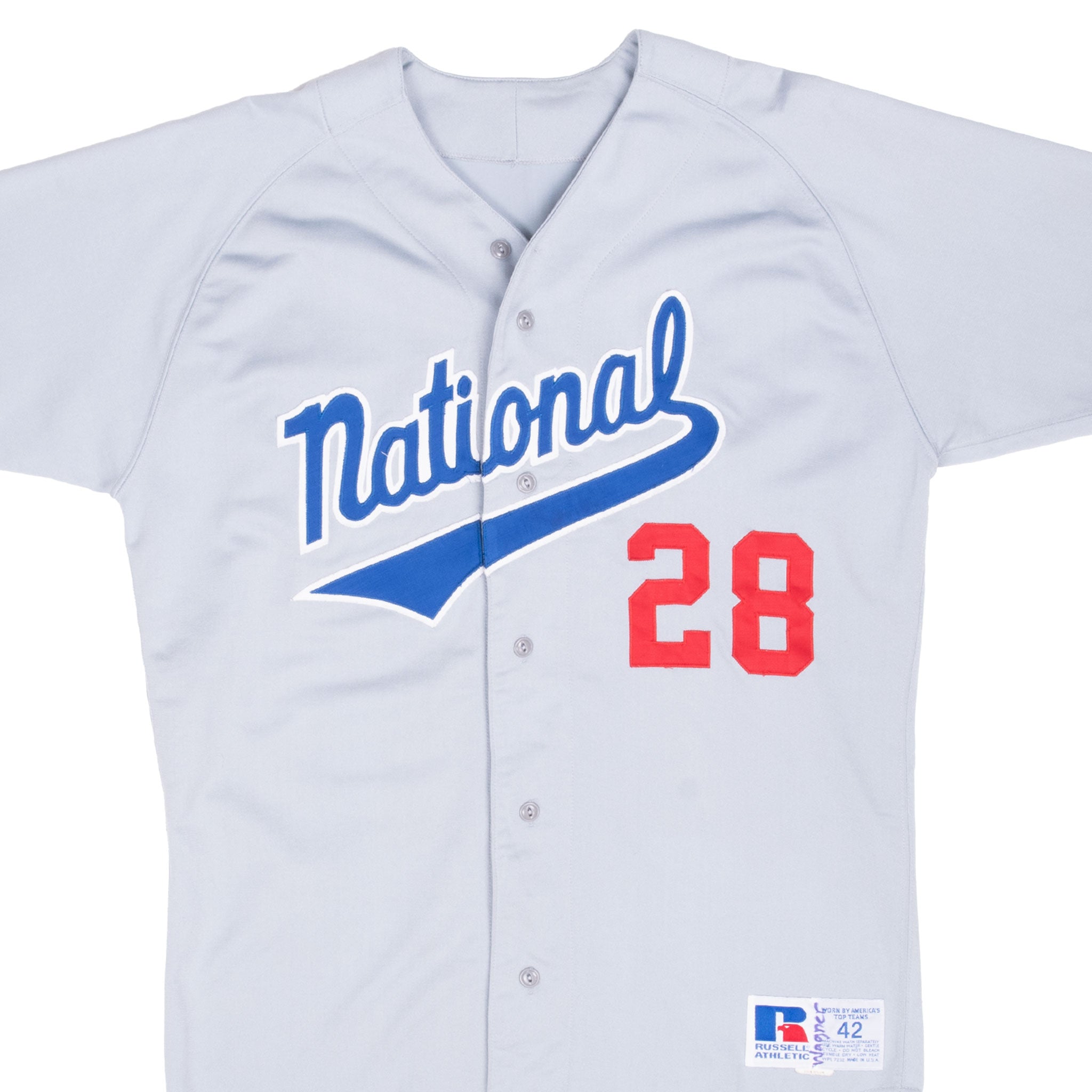 Vintage National #28 Russell Baseball Jersey 1990S Size 42 Made In Usa