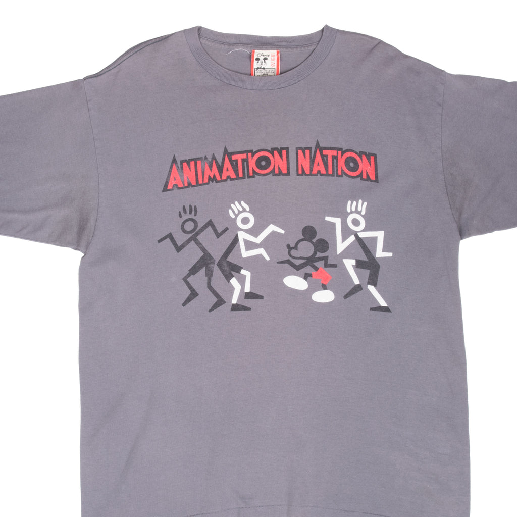 Vintage Disney Animation Nation Mickey Mouse Tee Shirt Size Large Made In Usa With Single Stitch Sleeves