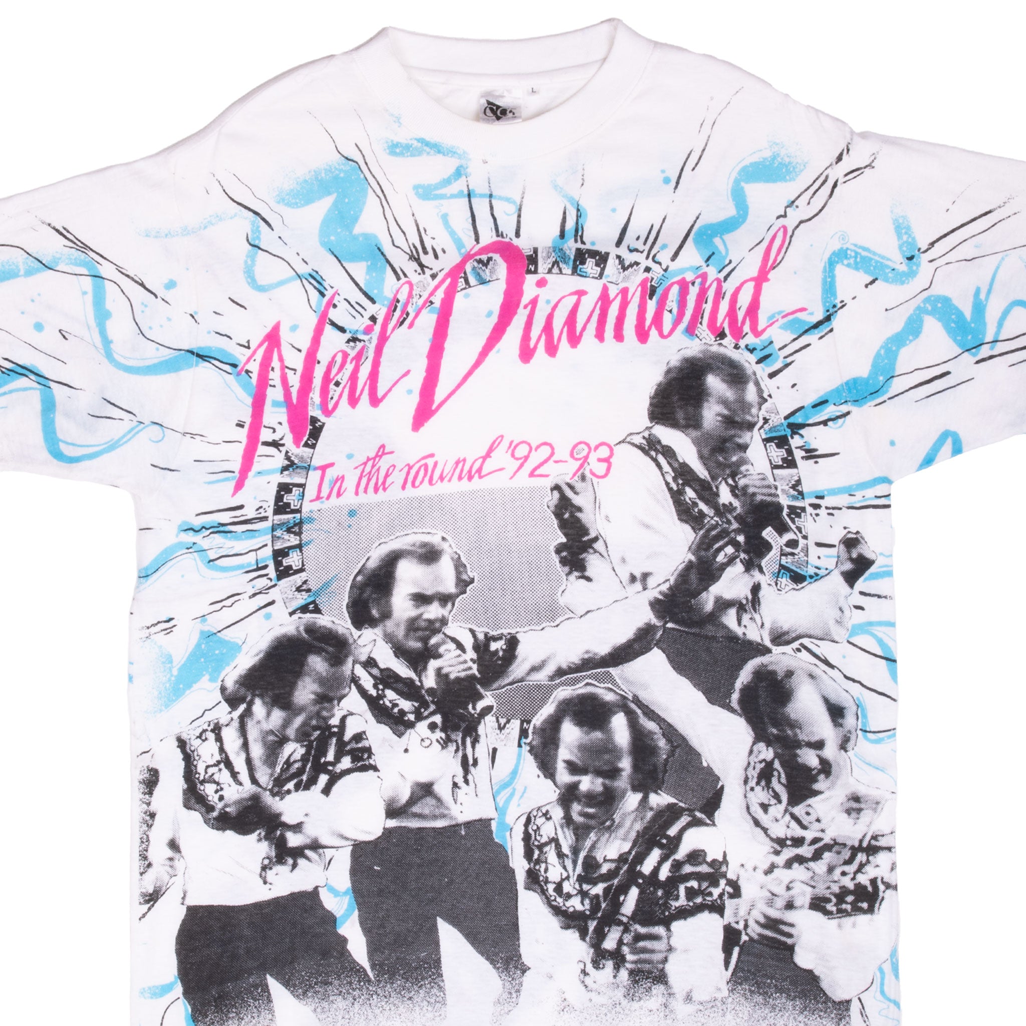 Vintage All Over Print Neil Diamond In the Round 92 93 Tee Shirt Size Large Made In France