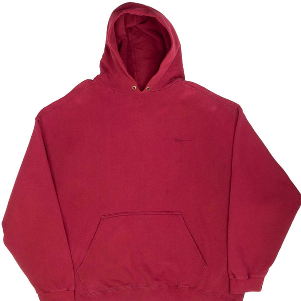 Vintage Nike Classic Swoosh Red Hoodie Sweatshirt 1990S Size 2XL