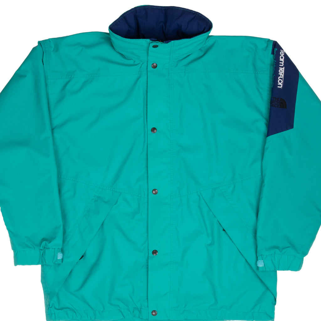 Vintage The North Face Goretex Teal Team Teflon Packable Hood Windbreaker Jacket 1990S Size Large Made In USA