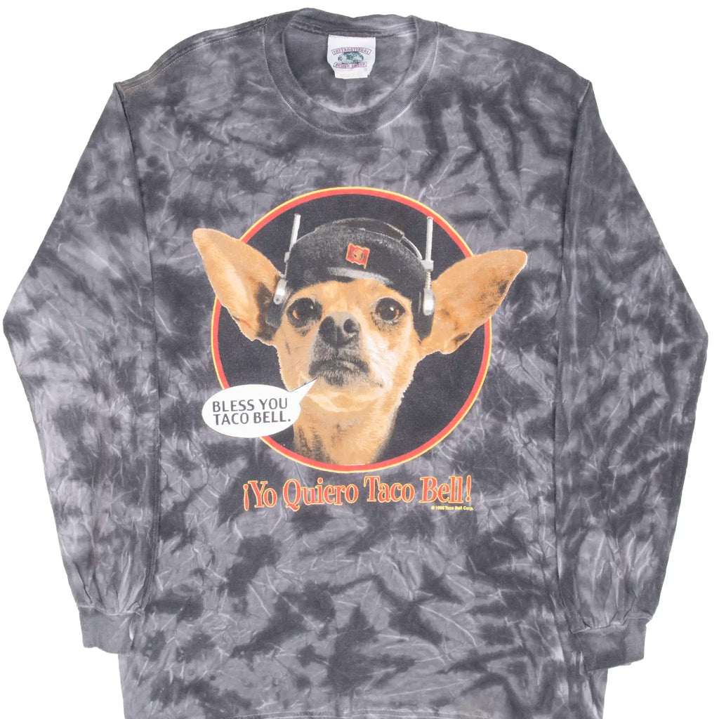 Vintage Tie Dye Taco Bell Chihuahua Long Sleeve Tee Shirt 1998 Size Medium Made In usa