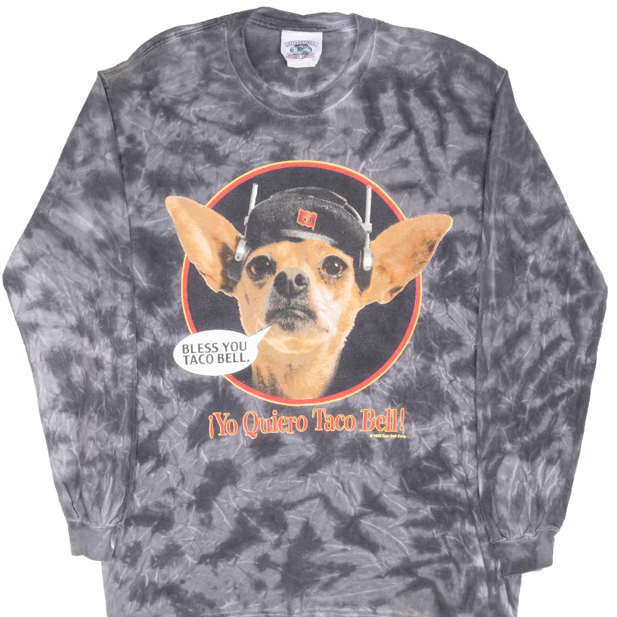 VINTAGE TIE DYE TACO BELL CHIHUAHUA LONG SLEEVE TEE SHIRT 1998 MEDIUM MADE USA