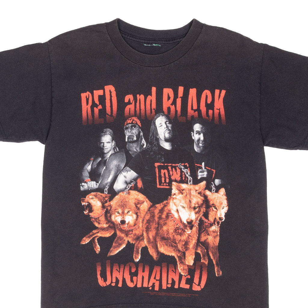 Vintage Nwo New World Order Red And Black Unchained Wrestling Tee Shirt 1998 Size Large Youth