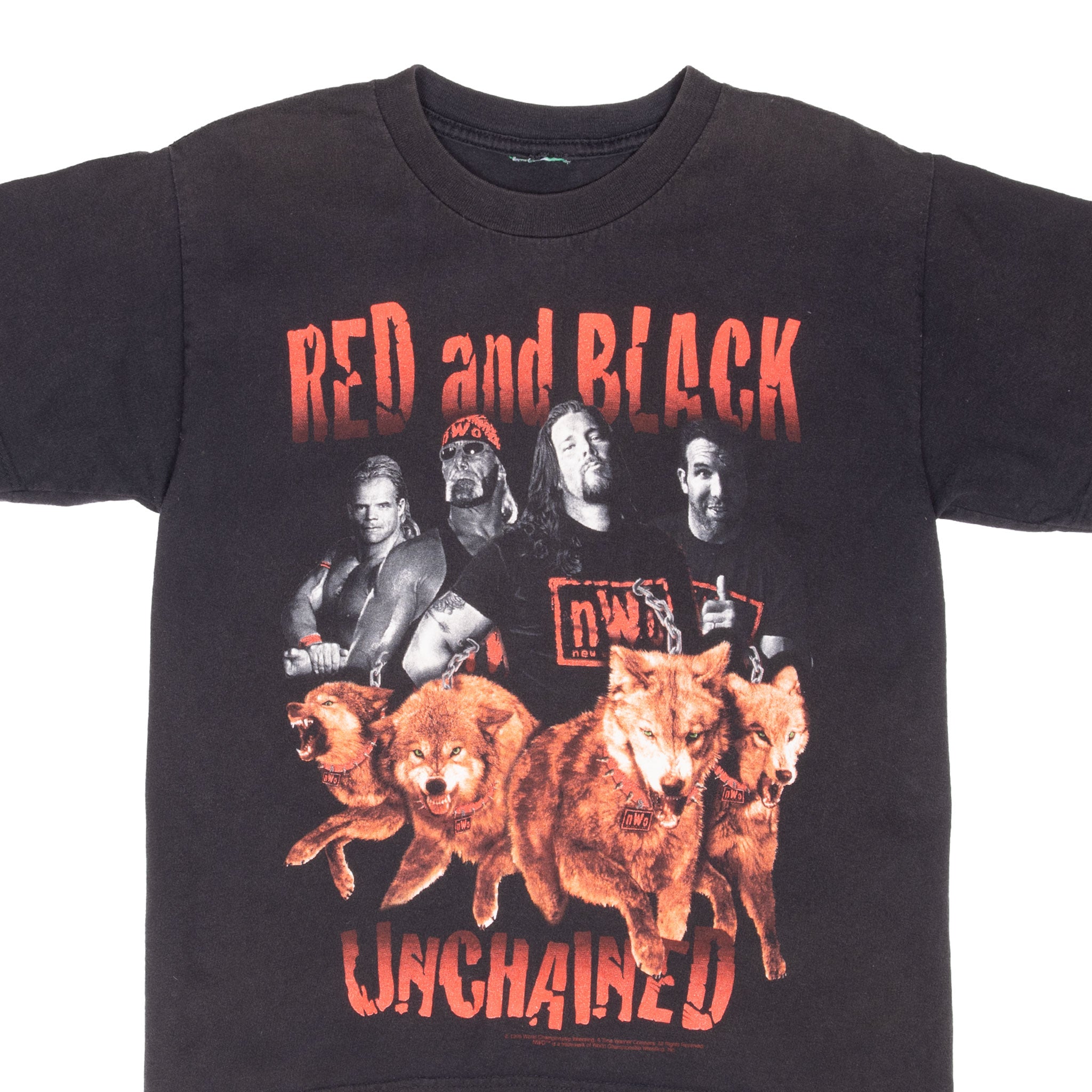 Vintage Nwo New World Order Red And Black Unchained Wrestling Tee Shirt 1998 Size Large Youth
