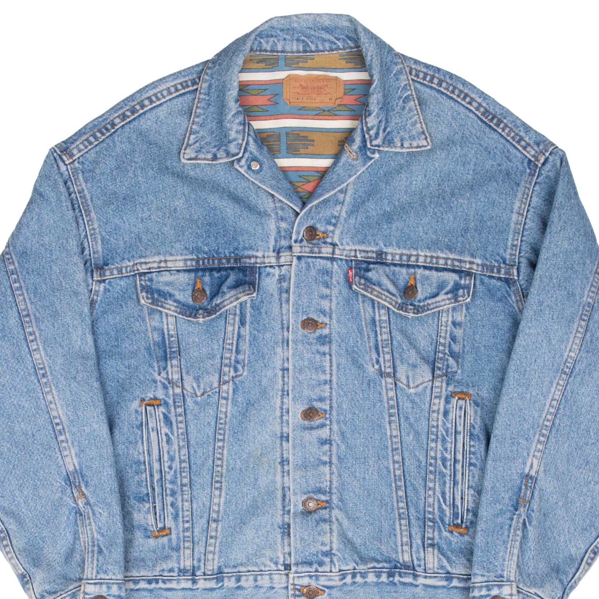 Vintage Levis Type 3 Aztek Lined Denim Jacket 4 Pockets 1980S Size Medium Made In Usa