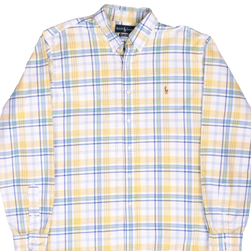 Vintage Ralph Lauren Yellow White Plaid Checker Shirt 1990S Size XL