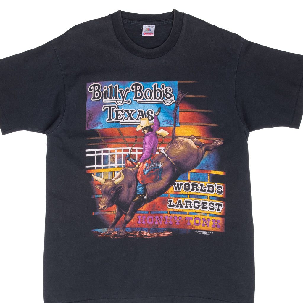Vintage Billy Bob's Nightclub The World's Largest Honky Tonk Rodeo Tee Shirt 1990S Size Large Made In USA With Single Stitch Sleeves