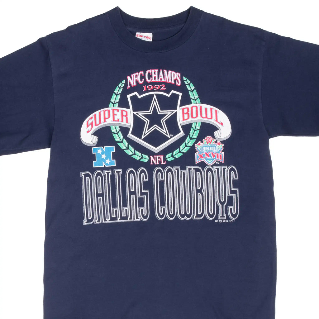 Vintage Nfl Dallas Cowboys Nfc Champions 1992 Tee Shirt Size Large Made In Usa With Single Stitch Sleeves