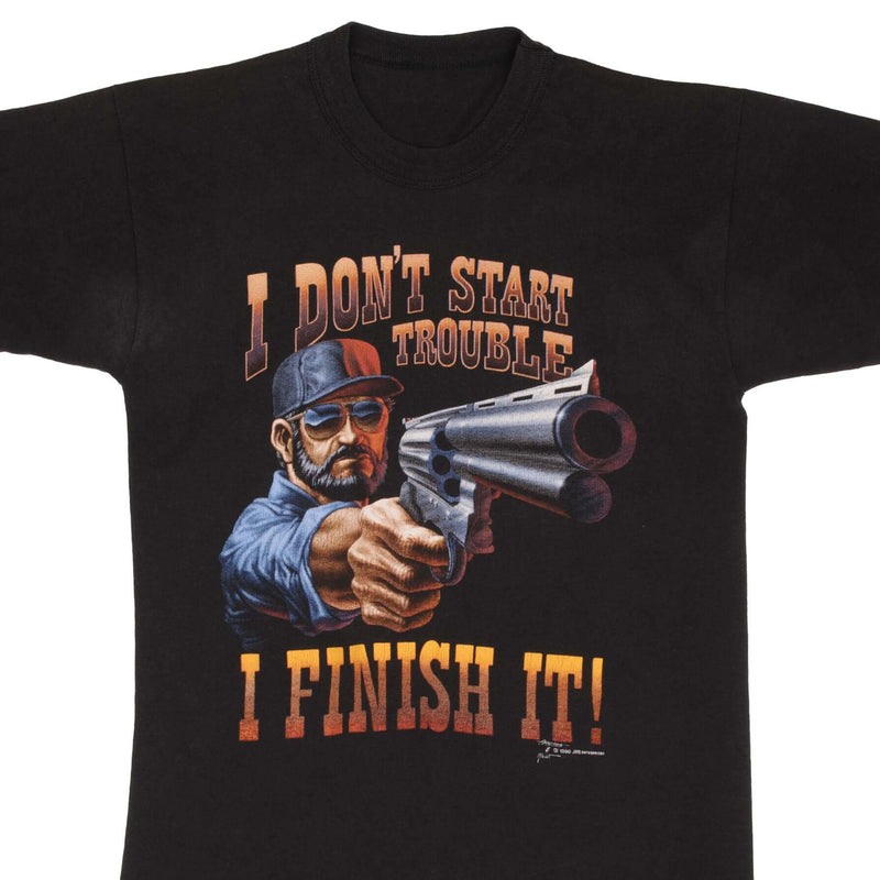 Vintage Armstrong And Albert I Don't Start Trouble I Finish It Tee Shirt 1990 Size Small With Single Stitch Sleeves